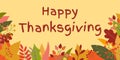 Happy Thanksgiving banner with Autumn or Fall leaves with hand drawn text. Greeting card background template. Vector illustration. Royalty Free Stock Photo